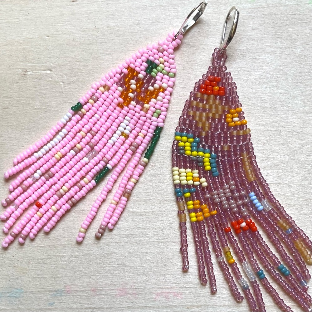 HANDMADE GLASS EARRINGS | Kosmogonian Handwoven Earrings in Guava Nova